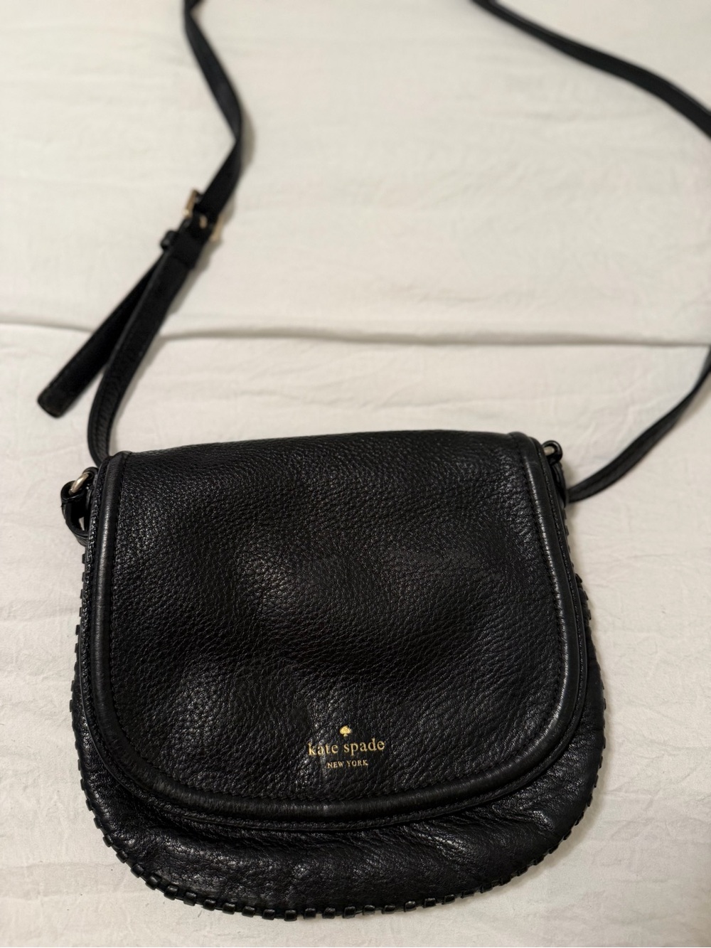 kate spade Black Pebbled Leather Crossbody with Gold Logo
